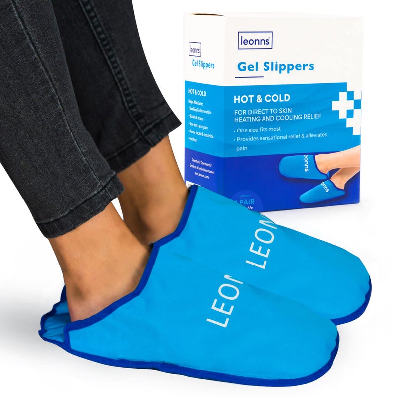 LEONNS Gel Ice Pack Slippers - Provides Hot and Cold Therapy for Foot Pain, Neuropathy Pain Relief for Feet, Gout Relief, Swollen Feet, Plantar Fasciitis and Heel Spurs- One Size Fits Most (Blue) - Image 1