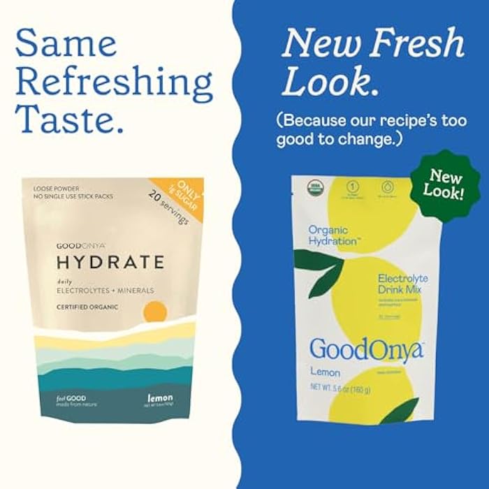 GOODONYA Organic Hydration Electrolyte Drink Mix, Certified Organic Hydration Powder, Non-GMO, Biochecked Glyphosate Free, Low Sugar, Lemonade Flavor, No Artificial Flavors, 20 Servings - Image 3
