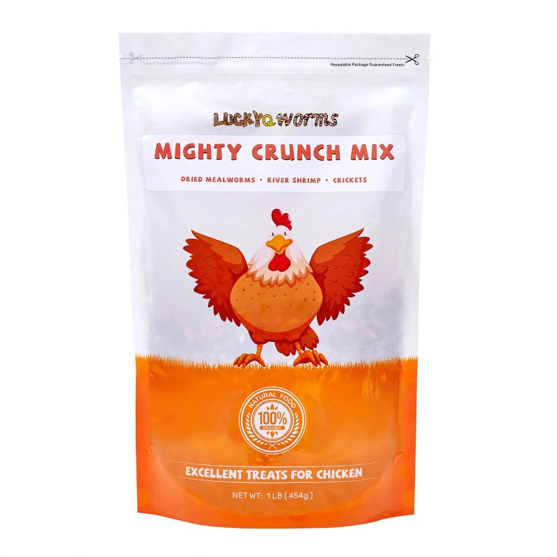 LuckyQworms Mighty Crunch Mix Aquatic Turtle Food - 1 Lbs Resealable Bag of High Protein Insect Blend, Dried Mealworms, River Shrimp, Crickets - for Turtles, Reptiles & Amphibians, Chicken, Birds - Image 1