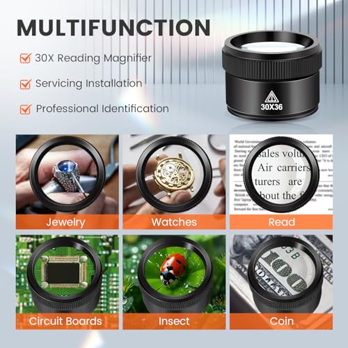 Mlogiroa Magnifying Glass 30X Jewelers Loupe Magnifier Portable Handheld Pocket Magnifier Lens for Close Work Crafts Jewelry Repair Reading Coins Stamps Map(30X-Handheld) - Image 2