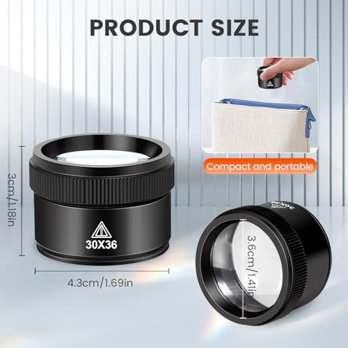 Mlogiroa Magnifying Glass 30X Jewelers Loupe Magnifier Portable Handheld Pocket Magnifier Lens for Close Work Crafts Jewelry Repair Reading Coins Stamps Map(30X-Handheld) - Image 5