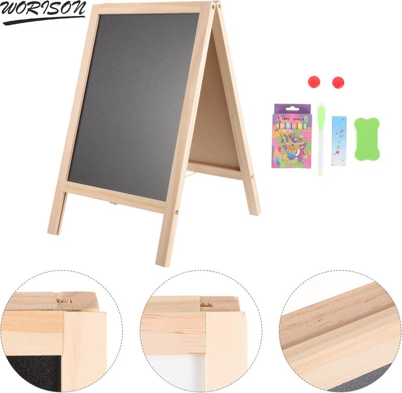 worison Double Sided Chalkboard and Whiteboard Easel Stand – 20X25 CM Wooden Frame Message Board for Signs, Art and Display, Reversible Blackboard and Whiteboard Stand for Home, Office - Image 2
