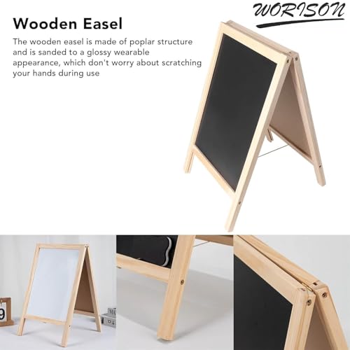 worison Double Sided Chalkboard and Whiteboard Easel Stand – 20X25 CM Wooden Frame Message Board for Signs, Art and Display, Reversible Blackboard and Whiteboard Stand for Home, Office - Image 3