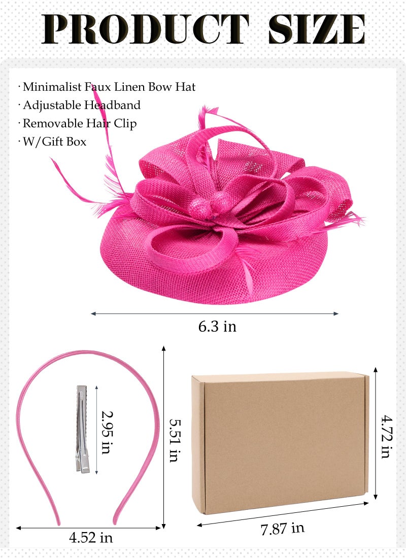 Zinniday Hot Pink Kentucky Hat - 2026 Elegant Tea Party Derby Fascinators 1920s 50s Victoria Hats with Hair Clip Feather for Women Lady Girls Cocktail Ball Cosplay Party Costume Headwear - Image 2
