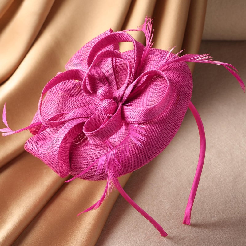 Zinniday Hot Pink Kentucky Hat - 2026 Elegant Tea Party Derby Fascinators 1920s 50s Victoria Hats with Hair Clip Feather for Women Lady Girls Cocktail Ball Cosplay Party Costume Headwear - Image 4