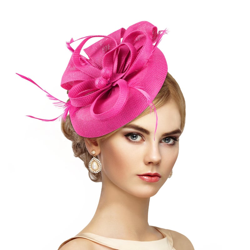 Zinniday Hot Pink Kentucky Hat - 2026 Elegant Tea Party Derby Fascinators 1920s 50s Victoria Hats with Hair Clip Feather for Women Lady Girls Cocktail Ball Cosplay Party Costume Headwear - Image 1