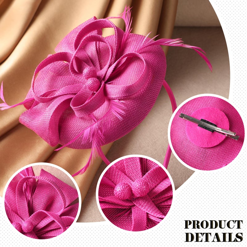 Zinniday Hot Pink Kentucky Hat - 2026 Elegant Tea Party Derby Fascinators 1920s 50s Victoria Hats with Hair Clip Feather for Women Lady Girls Cocktail Ball Cosplay Party Costume Headwear - Image 5