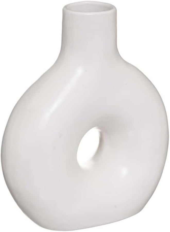 Decorhills White Ceramic Flower Vase, Round Shape Vase for Flowers and Decorations, Modern Elegant Minimalist, Home, Living Room, and Office Décor – Decorative Centerpiece for Pampas Grass, Dried Flowers - Image 1