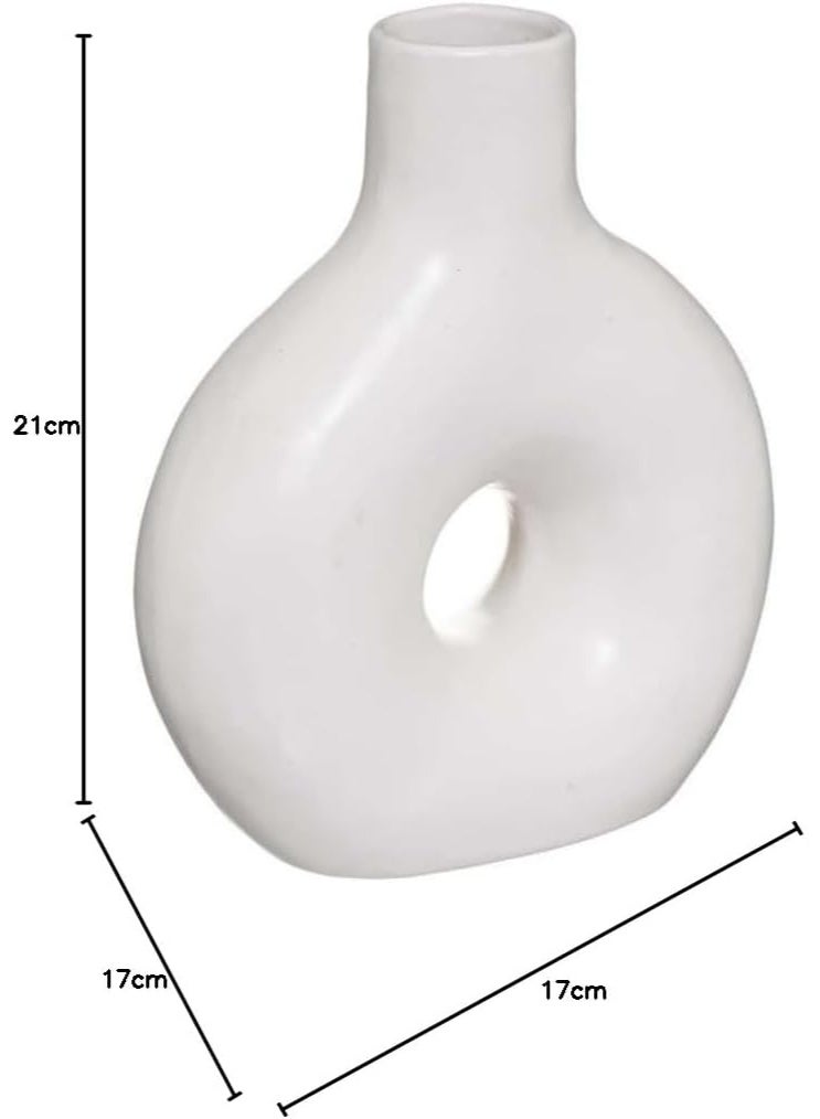 Decorhills White Ceramic Flower Vase, Round Shape Vase for Flowers and Decorations, Modern Elegant Minimalist, Home, Living Room, and Office Décor – Decorative Centerpiece for Pampas Grass, Dried Flowers - Image 3
