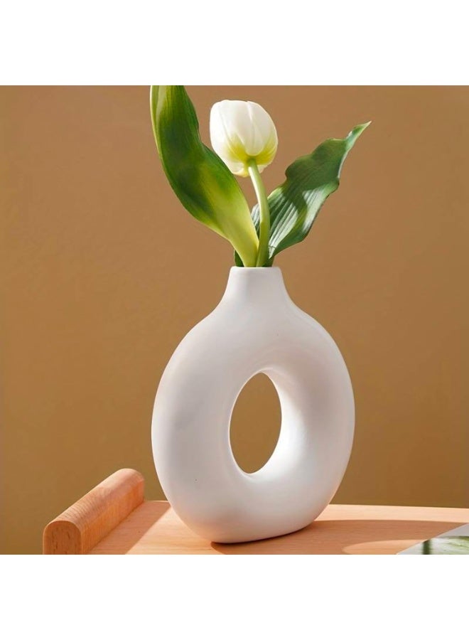 Decorhills White Ceramic Flower Vase, Round Shape Vase for Flowers and Decorations, Modern Elegant Minimalist, Home, Living Room, and Office Décor – Decorative Centerpiece for Pampas Grass, Dried Flowers - Image 2