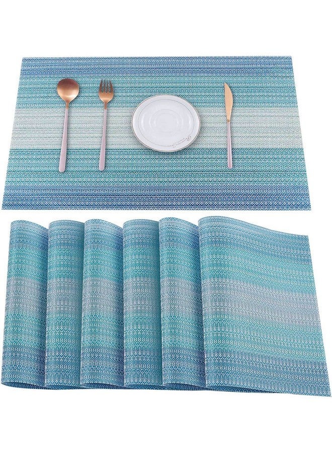Potency Table Mats Set of 6, Woven Placemats for Dining Table, Heat-Resistant Placemats Stain Resistant Anti-Skid Washable PVC Table Mats, Vinyl Placemats for Dining Kitchen Restaurant Table (H-Blue) - Image 1