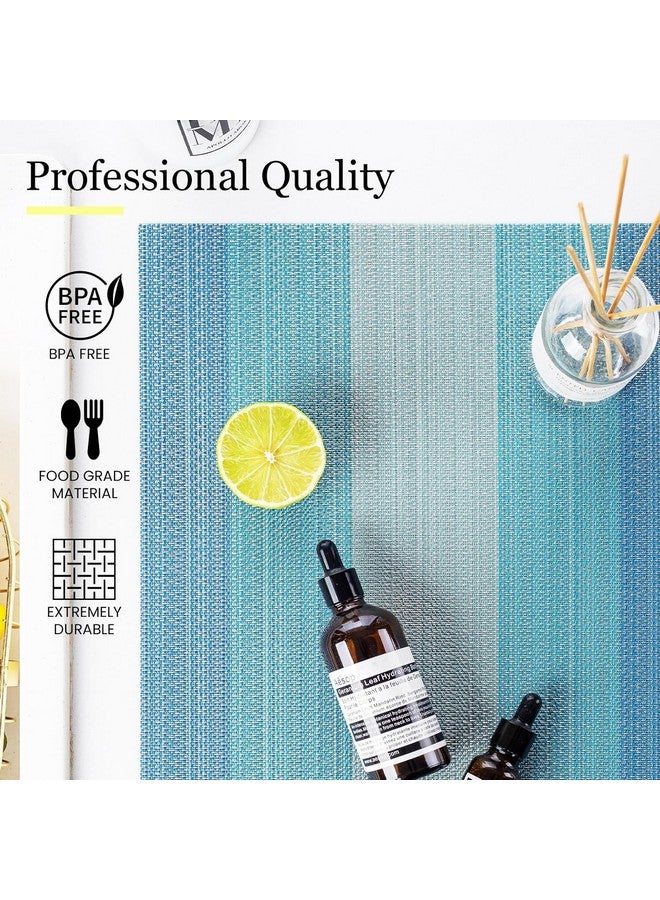 Potency Table Mats Set of 6, Woven Placemats for Dining Table, Heat-Resistant Placemats Stain Resistant Anti-Skid Washable PVC Table Mats, Vinyl Placemats for Dining Kitchen Restaurant Table (H-Blue) - Image 2