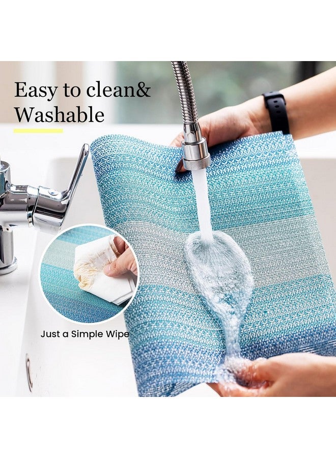 Potency Table Mats Set of 6, Woven Placemats for Dining Table, Heat-Resistant Placemats Stain Resistant Anti-Skid Washable PVC Table Mats, Vinyl Placemats for Dining Kitchen Restaurant Table (H-Blue) - Image 3