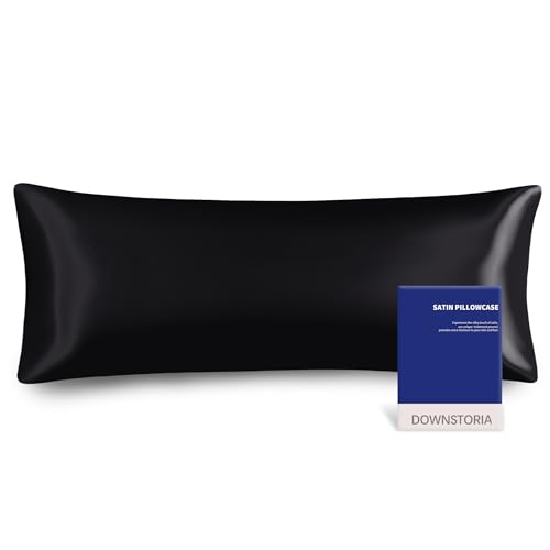 DOWNSTORIA Satin Body Pillow Cover Similar to Silk Body Pillow Pillowcase 1 Pack,Smooth and Cooling, Silky Envelope Closure Large Long Pillow Cases, Gifts for Women Men(20x54 Inches, Black) - Image 1