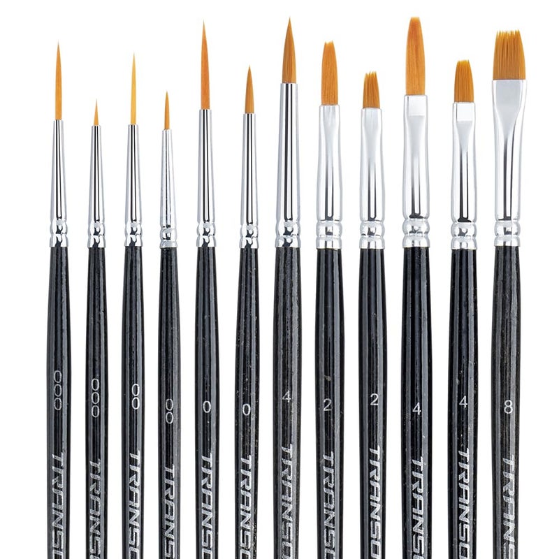 Transon 12pcs Small Detail Painting Brushes for Miniature Model Painting, Suitable for Acrylic Watercolor Gouache Oil Paint - Image 1