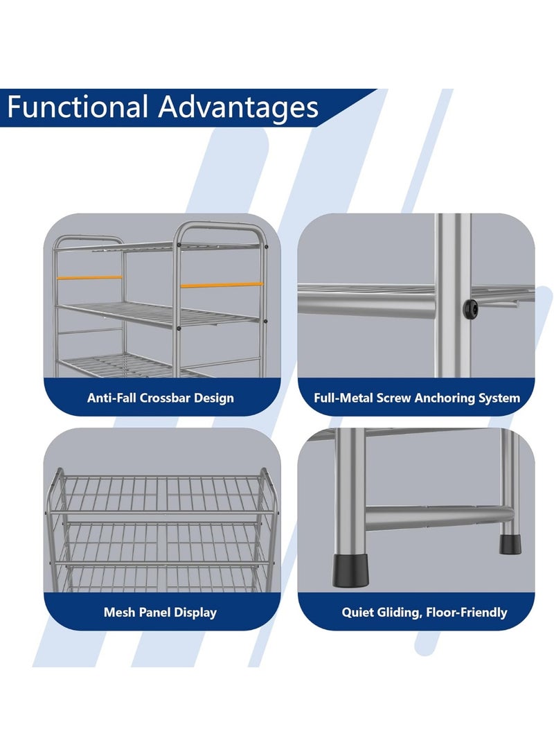 KITCHENOO 5-Tier Adjustable Shoe Rack, Shoe Organizer Storage Rack, High Capacity, Wire Mesh, Silver - Image 4