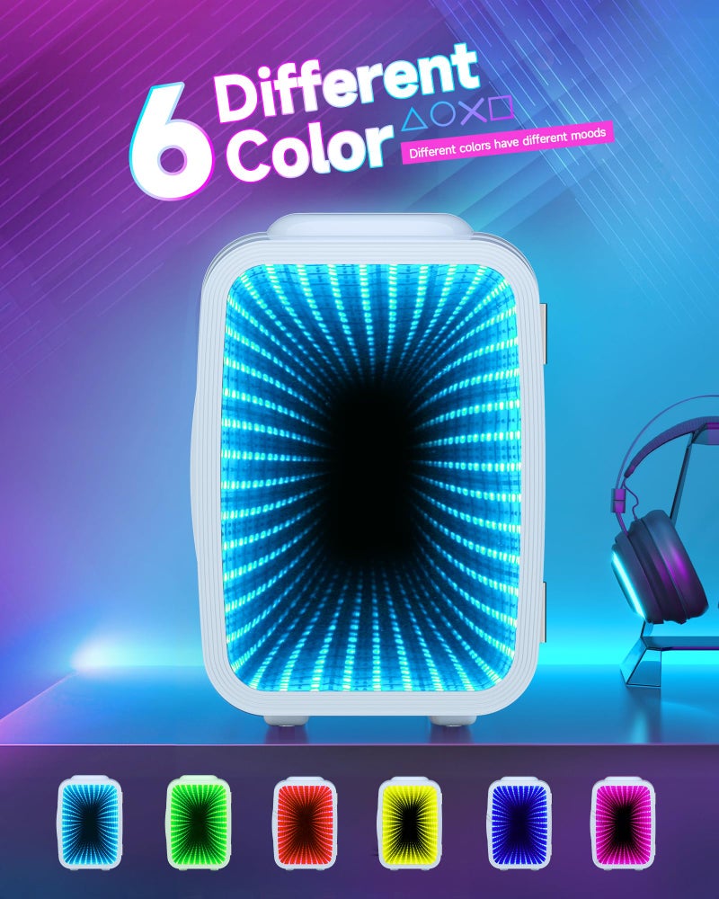 BEICHEN Mini Fridge, 4 Liter/6 Cans Small Refrigerator With Dimmable LED Light,AC/DC Portable Thermoelectric Cooler and Warmer Gaming mini fridge for Bedroom,Office,Gaming room and Car (White) - Image 2