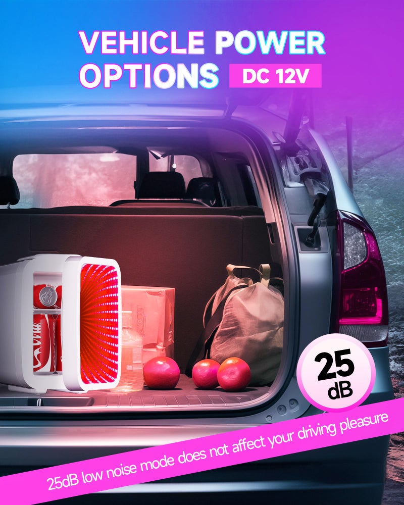 BEICHEN Mini Fridge, 4 Liter/6 Cans Small Refrigerator With Dimmable LED Light,AC/DC Portable Thermoelectric Cooler and Warmer Gaming mini fridge for Bedroom,Office,Gaming room and Car (White) - Image 5