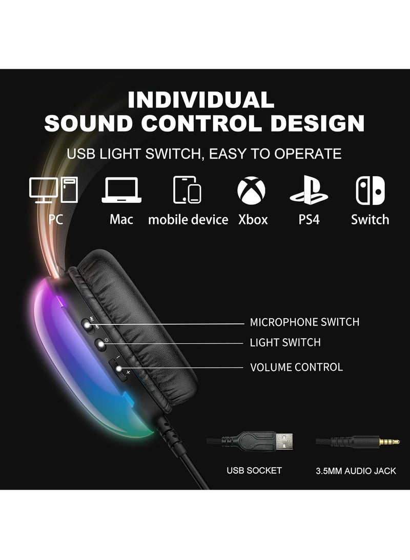 NEW RGB Gaming Headset with Surround Sound – Wired Over-Ear Headphones for PC, Laptop, PS4, PS5, and Xbox – Adjustable Headband in Cool Black  - Image 3