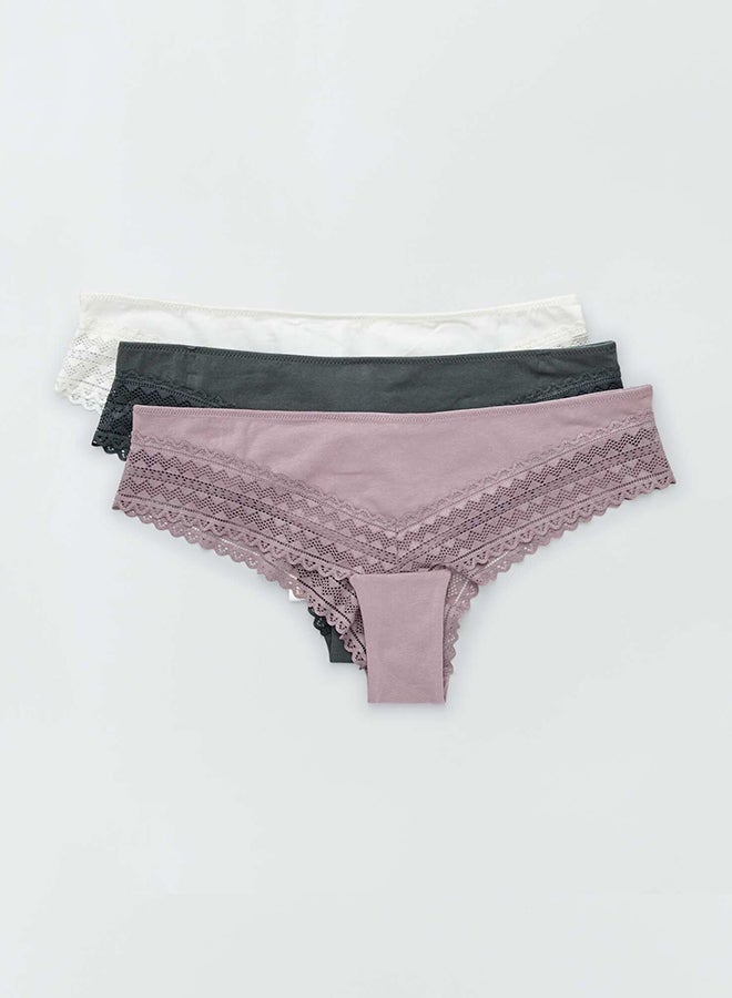 Kiabi Pack of 3 pairs of plain  cotton and lace brazillian briefs - Image 1