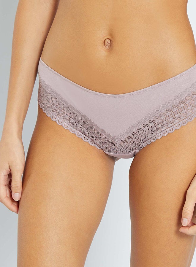Kiabi Pack of 3 pairs of plain  cotton and lace brazillian briefs - Image 2