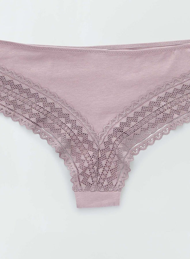 Kiabi Pack of 3 pairs of plain  cotton and lace brazillian briefs - Image 5