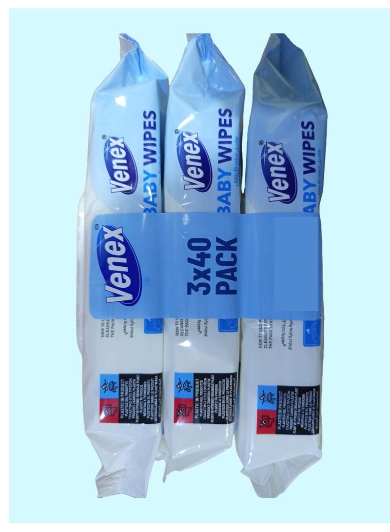 venex 3 piececs of Baby Wipes 99% Water 3* 40 Wipes - Image 2