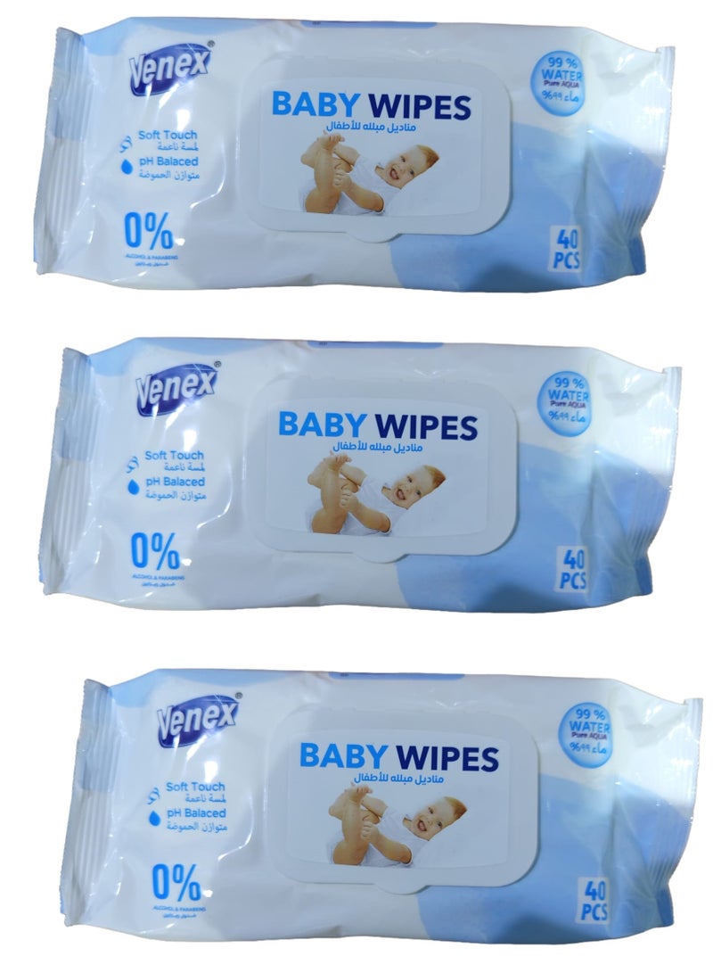 venex 3 piececs of Baby Wipes 99% Water 3* 40 Wipes - Image 1
