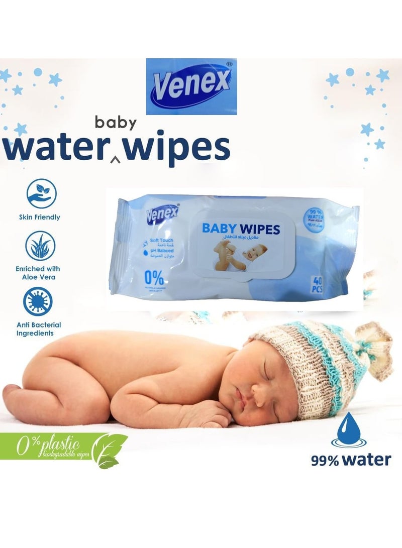 venex 3 piececs of Baby Wipes 99% Water 3* 40 Wipes - Image 3