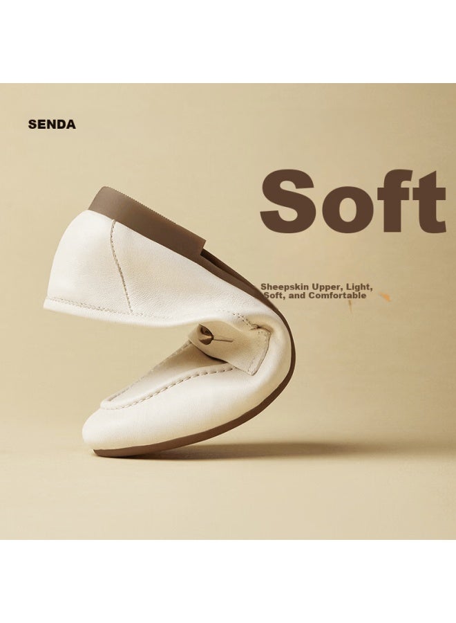 Senda a Little Golden Bean Loafers Women Spring Autumn Lambskin Commuter Flats Xuj01ca5 Off-white 35 - Image 1