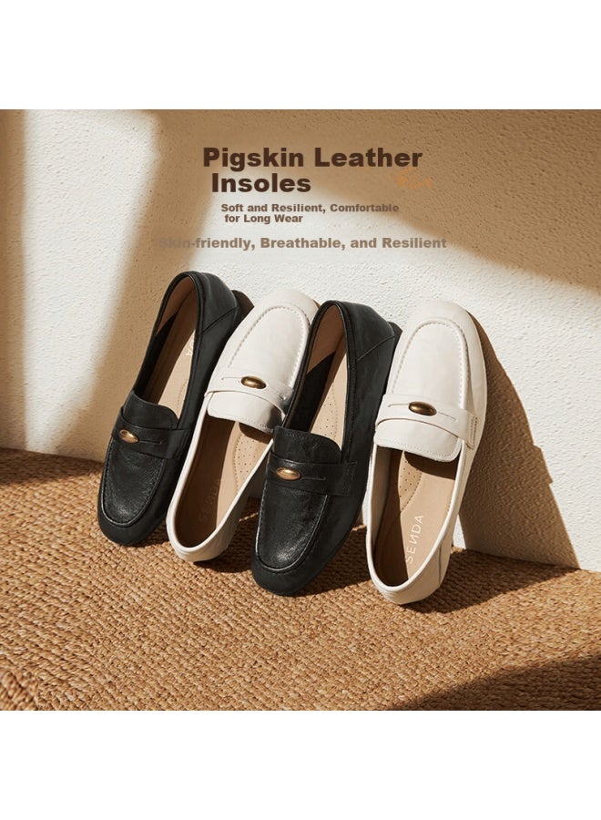 Senda a Little Golden Bean Loafers Women Spring Autumn Lambskin Commuter Flats Xuj01ca5 Off-white 35 - Image 2