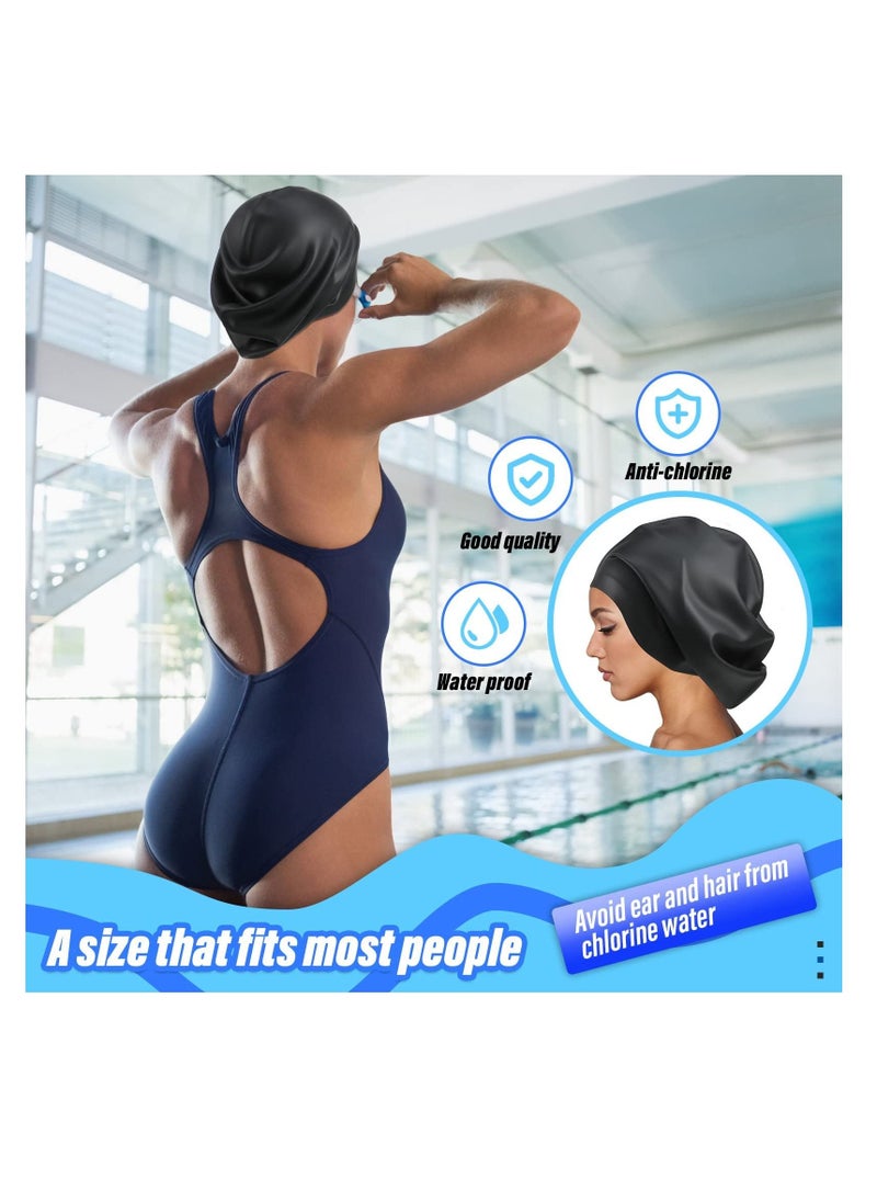 Excefore - Silicone Swim Cap for Women Men Extra Large Special Design Swimming Cap Waterproof Bathing Cap Swim Hat for Very Long Hair Braids Thick Curly Hair Keep Your Hair Dry - Image 1