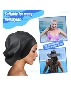 Excefore Silicone Swim Cap for Women Men Extra Large Special Design Swimming Cap Waterproof Bathing Cap Swim Hat for Very Long Hair Braids Thick Curly Hair Keep Your Hair Dry  - Image 4