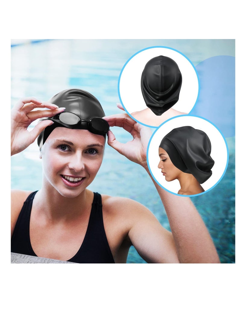 Excefore - Silicone Swim Cap for Women Men Extra Large Special Design Swimming Cap Waterproof Bathing Cap Swim Hat for Very Long Hair Braids Thick Curly Hair Keep Your Hair Dry - Image 1