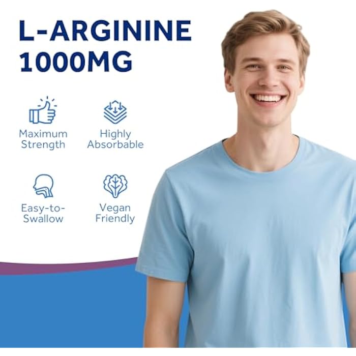 Doctor's Recipes L-Arginine 1000mg, Maximum Dose, Nitric Oxide Production, Blood Flow and Vascular Function, Endurance and Workout Support for Men and Women, 120 Coated Tablets - Image 4