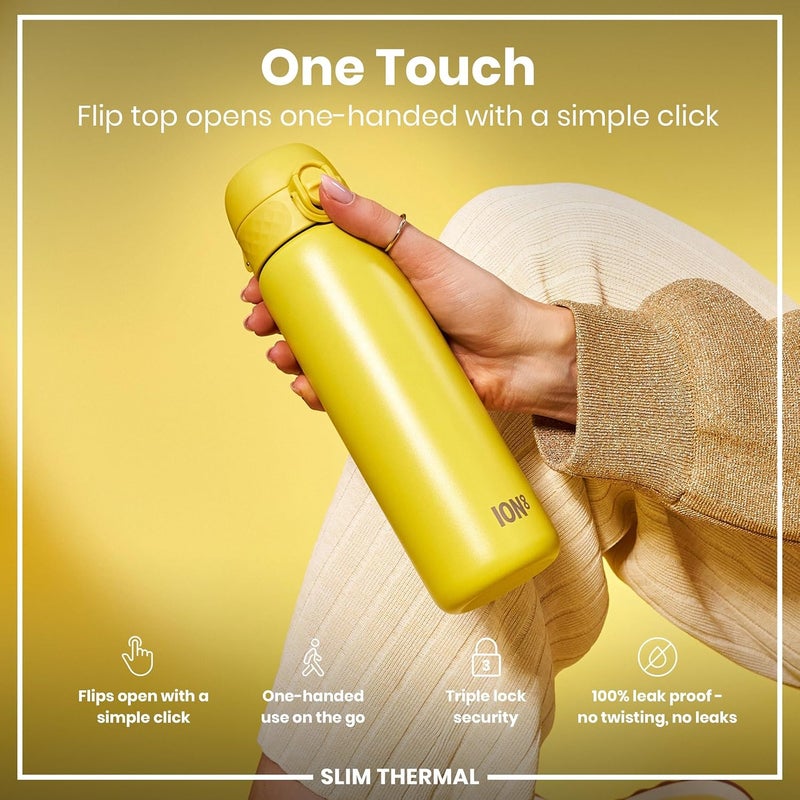 ion8 Leak Proof Slim Water Bottle, Vacuum Insulated Steel, 500ml (17oz) - Image 3