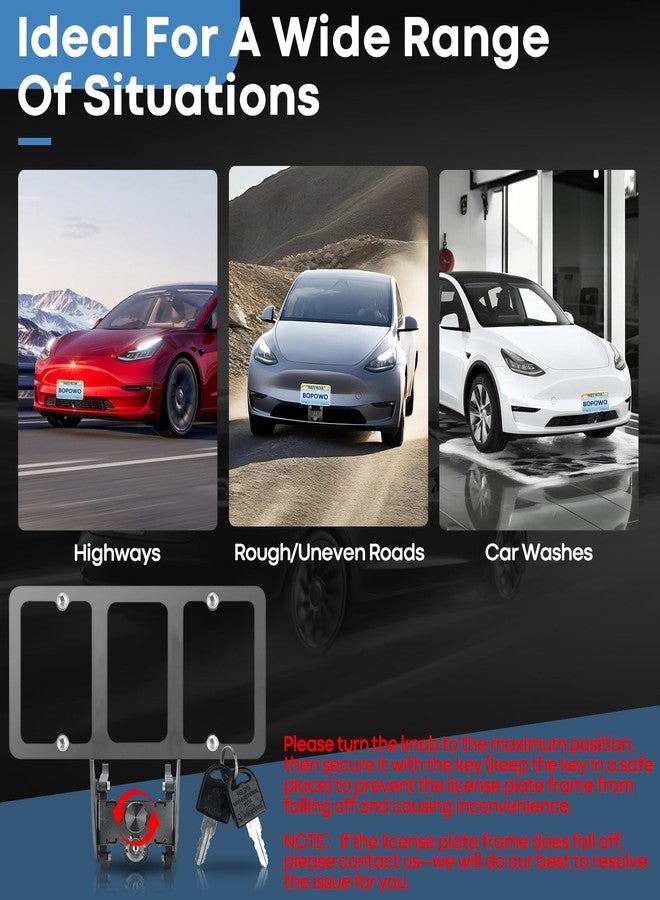 Bopowo No Drill Front License Plate Frame for 2020-2024 Tesla Model Y,2017-2023 Tesla Model 3 with Safety Design, No Adhesives License Holder - Image 4