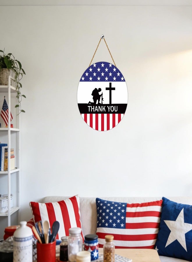 YUNKKIN Memorial Day Decorations Patriotic Wreath American Soldier Thank You Hanging Sign Memorial Day Wreaths for Front Door Wooden Front Door Hanger 4th of July Decorations for Porch Wall Indoor Home Decor - Image 4