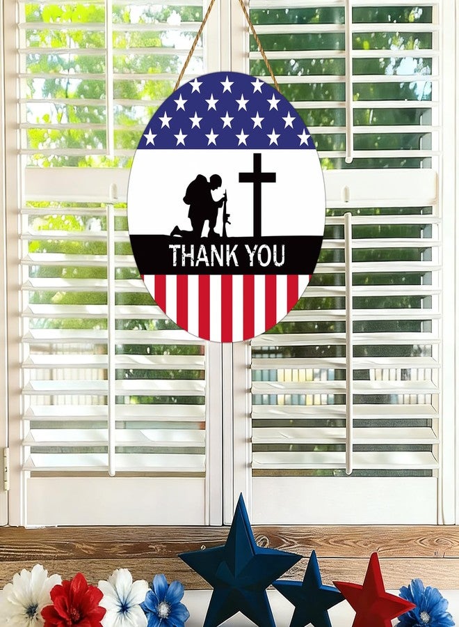 YUNKKIN Memorial Day Decorations Patriotic Wreath American Soldier Thank You Hanging Sign Memorial Day Wreaths for Front Door Wooden Front Door Hanger 4th of July Decorations for Porch Wall Indoor Home Decor - Image 5