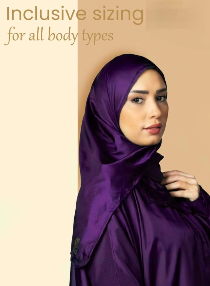 حجابي كمالي فستان صلاة مع حقيبه صغيره  - قطعة واحدة- بنفسجي - Image 2