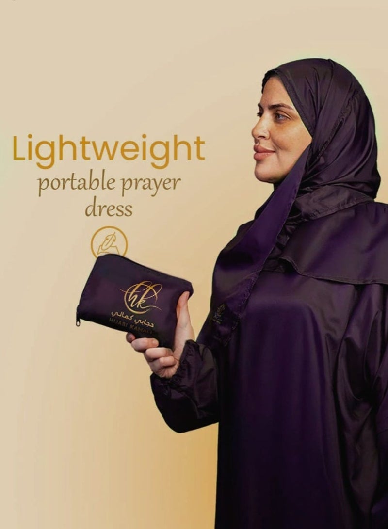 حجابي كمالي فستان صلاة مع حقيبه صغيره  - قطعة واحدة- بنفسجي - Image 3