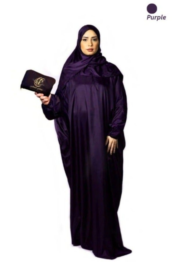 حجابي كمالي فستان صلاة مع حقيبه صغيره  - قطعة واحدة- بنفسجي - Image 1