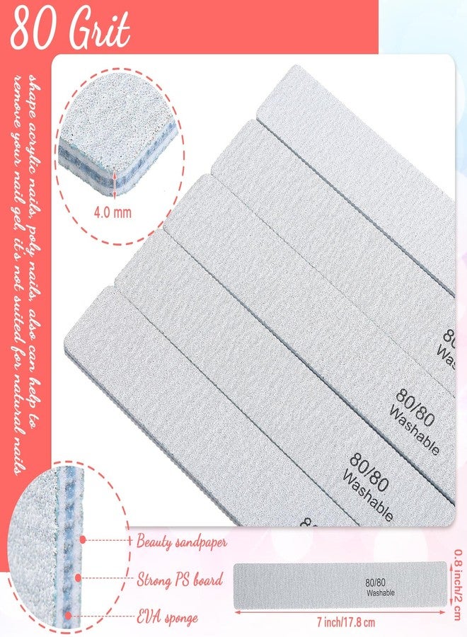 Jutom 150 Pcs Rectangle Nail File 80/80 Grit Professional Emery Board Bulk Washable Double Sided Nail Buffer Reusable Buffering Manicure Tools for Nail Tech Acrylic Nails Fake Nails - Image 2
