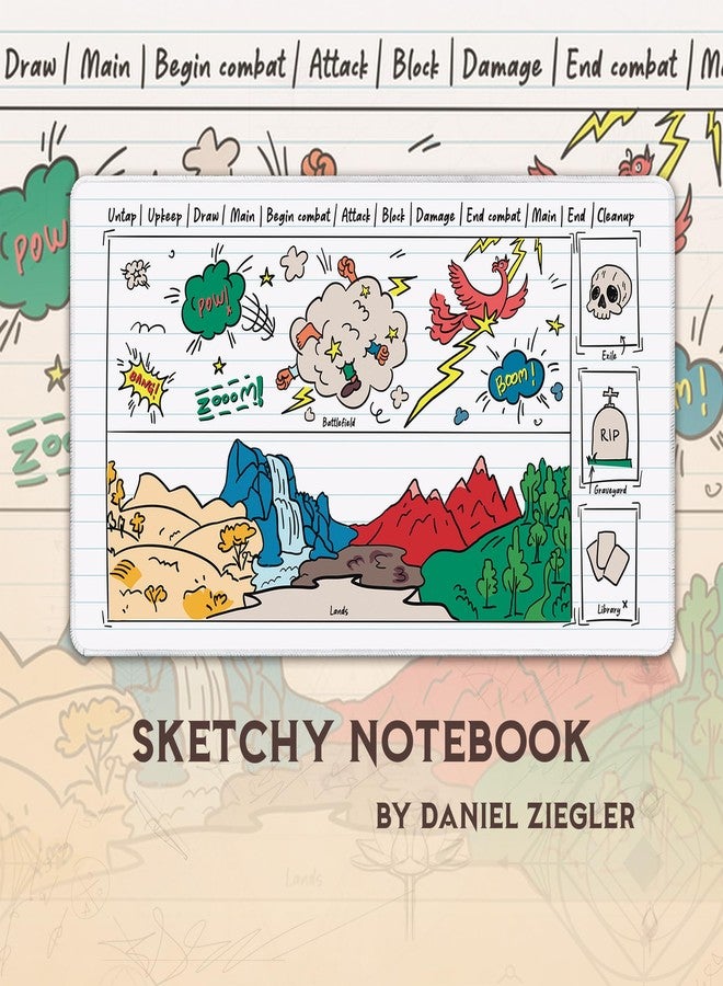 Paramint Sketchy Notebook, Library Bottom (Stitched) - MTG Playmat with Zones - Compatible with Magic The Gathering Playmat - Play MTG, YuGiOh, TCG - Original Play Mat Art Designs & Accessories - Image 3