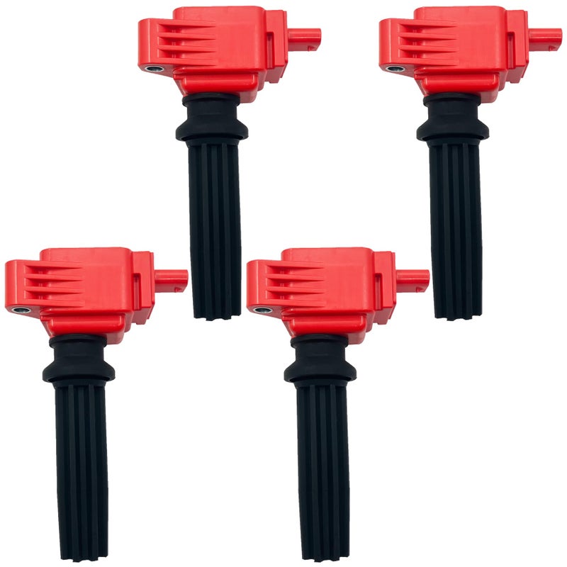 GP POWER Red Ignition Coil Packs UF670 Set of 4 Compatible With Ford Ecosport Edge Explorer Focus RS ST Fusion Mustang Jaguar XE XF XFL FPace XJL LR2 Discovery Sport Lincoln MKC MKT MKX 20T 23T