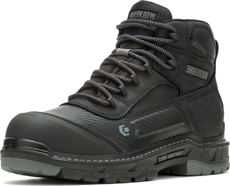 Wolverine Men'sOverpass 6" Mid Composite Toe Waterproof Work Boot, Black/Grey, 8.5 Medium - Image 1