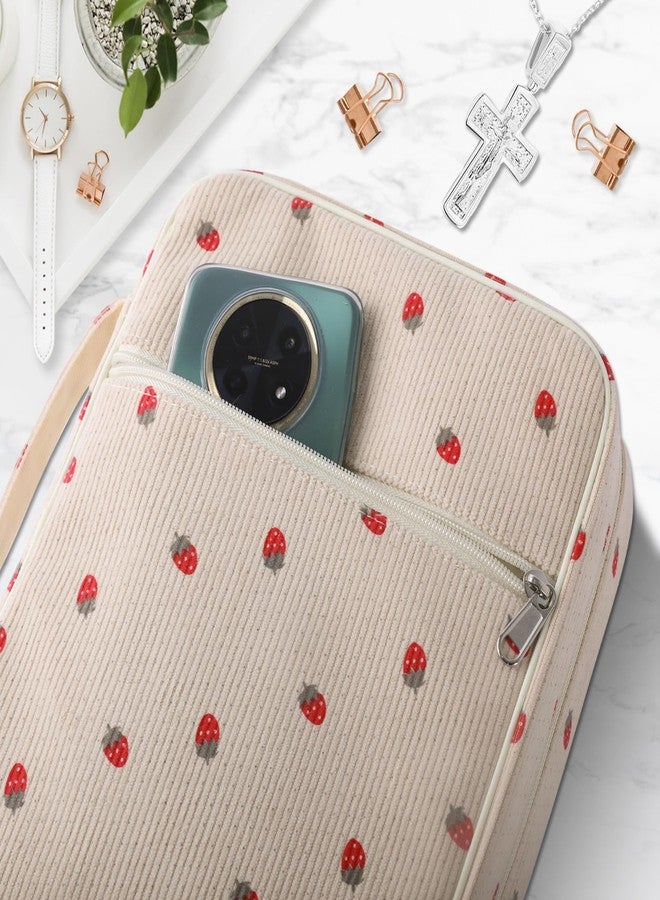 WOBAGMEN Bible Cover Case for Women,Large Bible Tote Bags Organizer Corduroy Carrying Case for Girls,Bible Study Supplies Accessories Christian Gifts for Women(Strawberry M) - Image 5