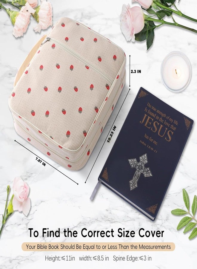 WOBAGMEN Bible Cover Case for Women,Large Bible Tote Bags Organizer Corduroy Carrying Case for Girls,Bible Study Supplies Accessories Christian Gifts for Women(Strawberry M) - Image 2