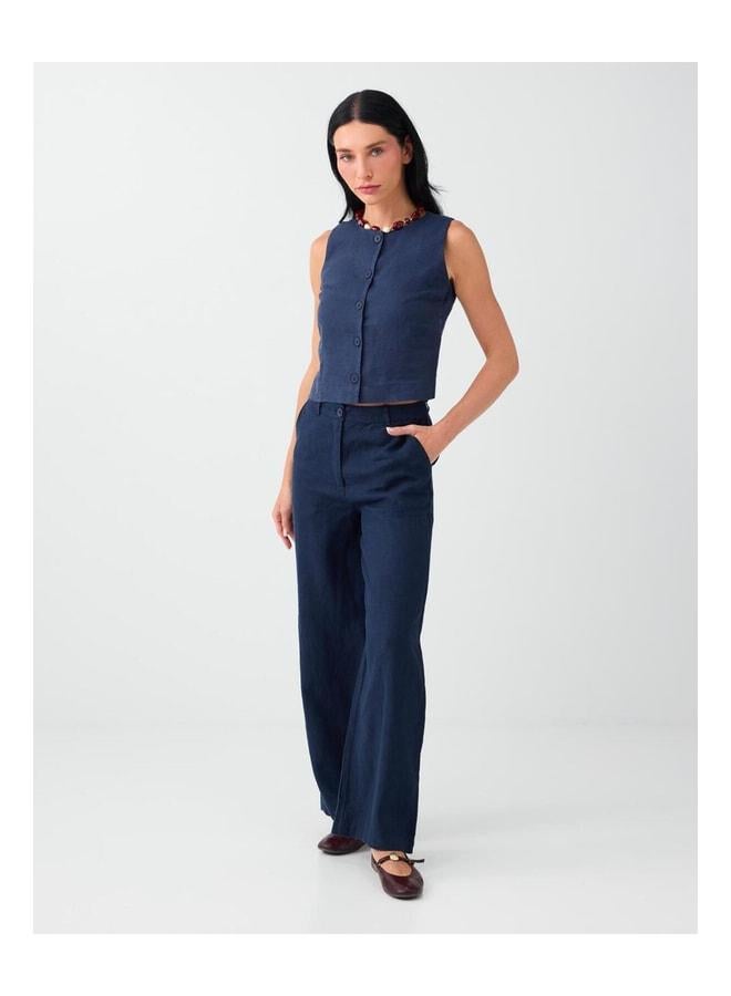 Jimmy Key Navy %100 Linen Slim Fit Woven Vest. - Image 2