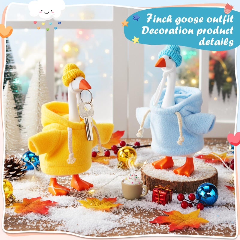 SilTriangle 4 Set 7 Inch Mini Desk Goose Knitted Outfits Cute Magnetic Goose Key Holder Multiple Colors Clothes for Home Office Magnetic Duck Statue Table Desk Key Holder Decor Gifts(Hooded) - Image 3